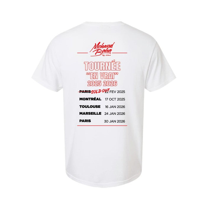 T-shirt Blanc "Mohand Baha" - Logo Noir Édition Tournée 2026