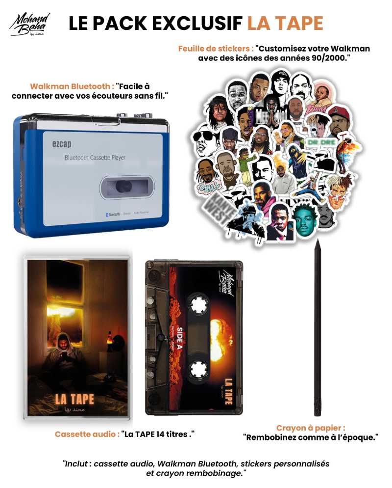 Pack Collector "La Tape" - Walkman Bluetooth, Cassette, Stickers & Crayon