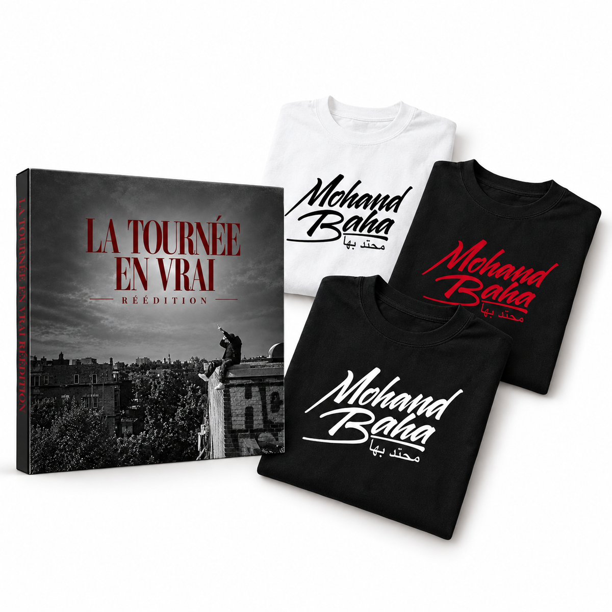 Pack LA TOURNÉE EN VRAI avec l’album et les trois modèles de T-shirt officiel